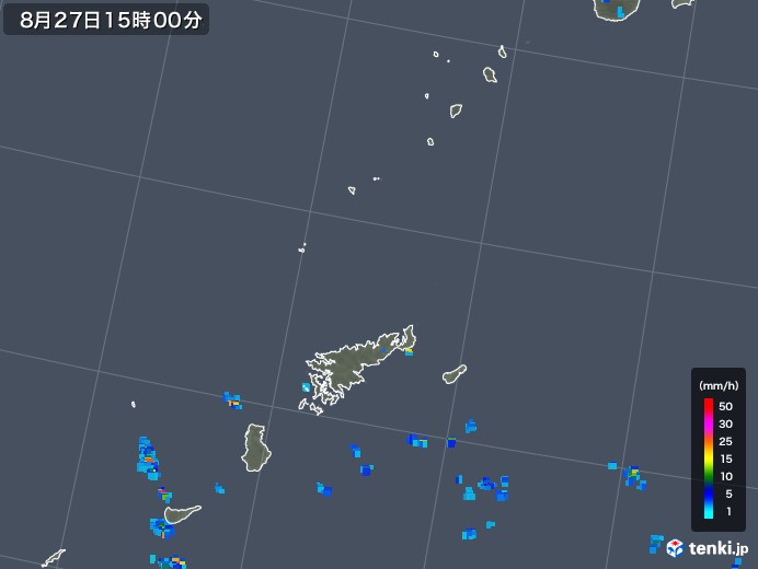 奄美諸島(鹿児島県)の雨雲レーダー(2018年08月27日)
