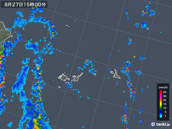 宮古・石垣・与那国(沖縄県)の雨雲レーダー(2018年08月27日)