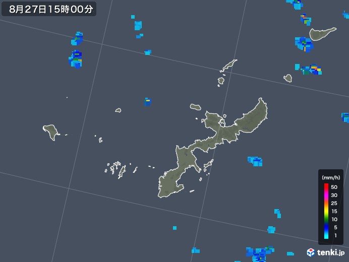 沖縄県の雨雲レーダー(2018年08月27日)