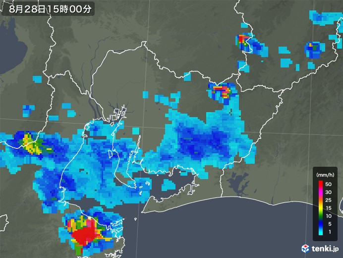 愛知県の雨雲レーダー(2018年08月28日)