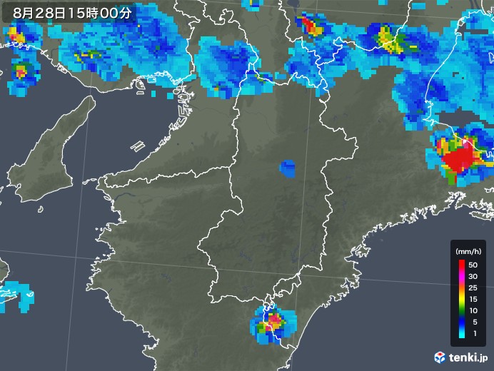 奈良県の雨雲レーダー(2018年08月28日)