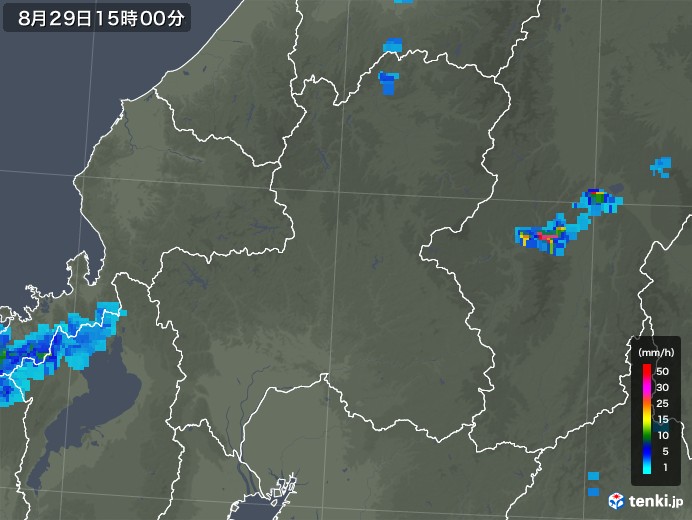 岐阜県の雨雲レーダー(2018年08月29日)