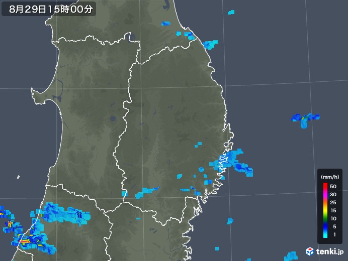 岩手県の雨雲レーダー(2018年08月29日)