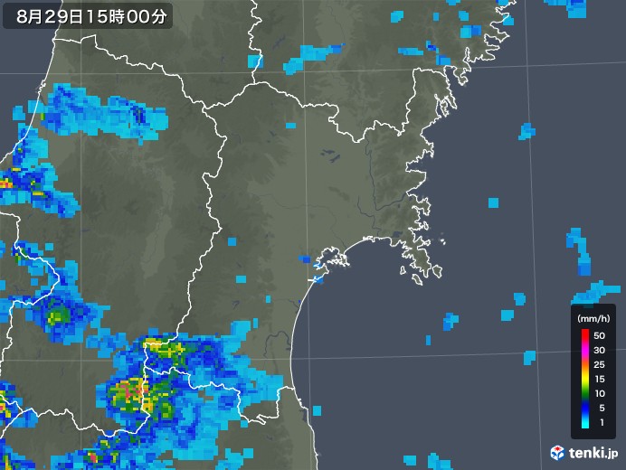 宮城県の雨雲レーダー(2018年08月29日)