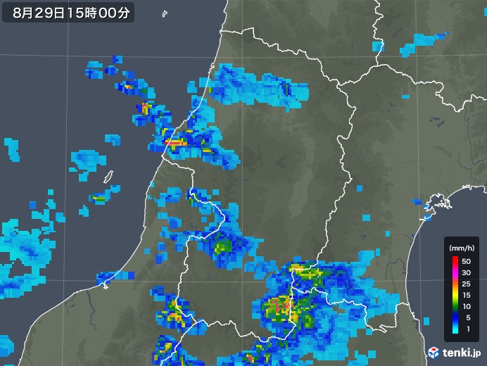 山形県の雨雲レーダー(2018年08月29日)