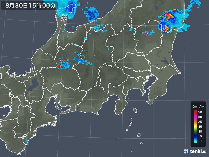 関東・甲信地方の雨雲レーダー(2018年08月30日)