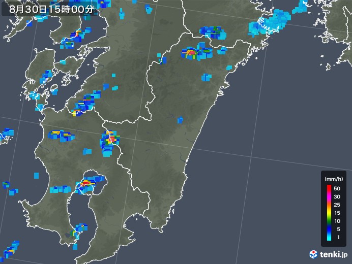 宮崎県の雨雲レーダー(2018年08月30日)
