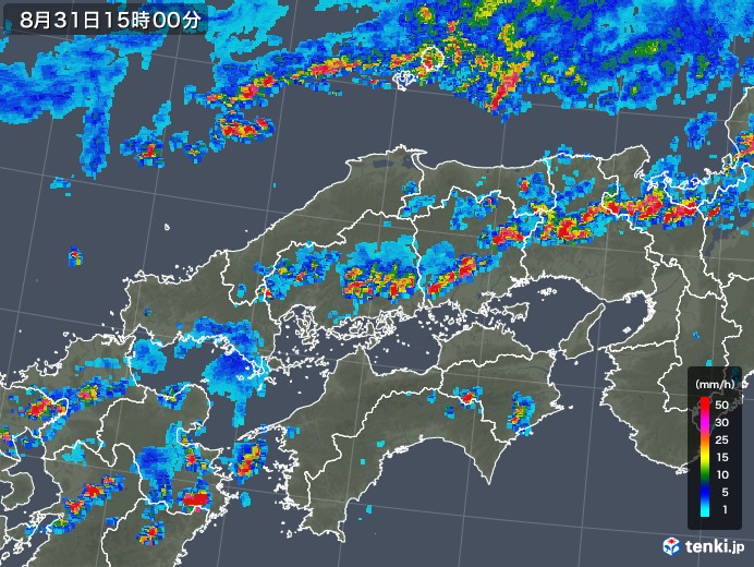 中国地方の雨雲レーダー(2018年08月31日)