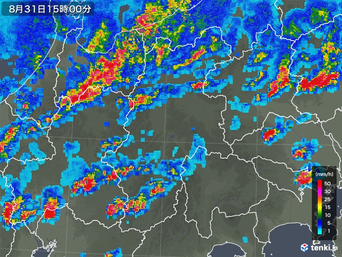 長野県の雨雲レーダー(2018年08月31日)
