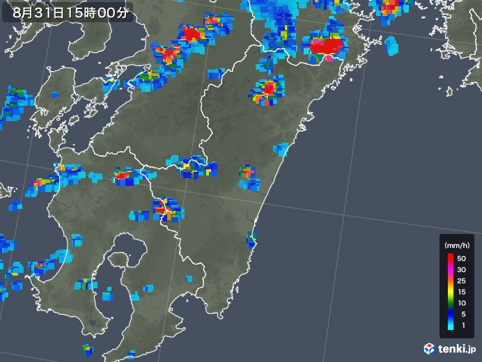 宮崎県の雨雲レーダー(2018年08月31日)