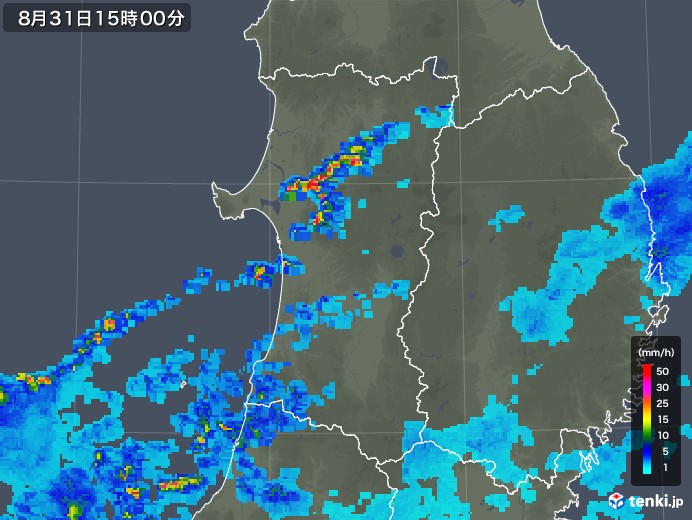 秋田県の雨雲レーダー(2018年08月31日)