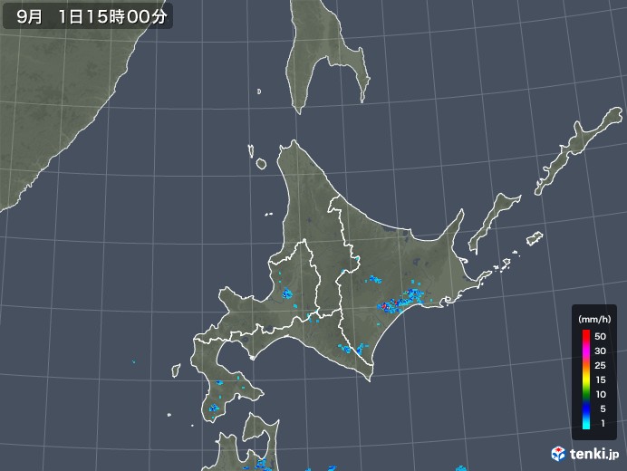 北海道地方の雨雲レーダー(2018年09月01日)