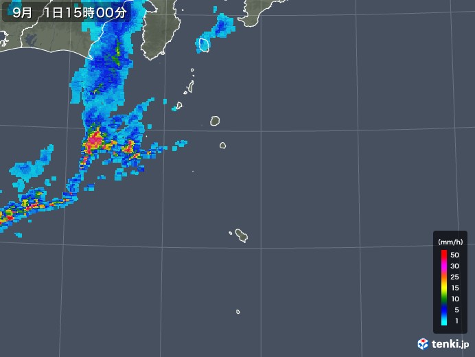 伊豆諸島(東京都)の雨雲レーダー(2018年09月01日)