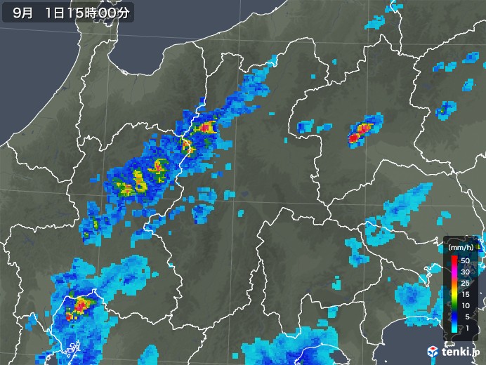 長野県の雨雲レーダー(2018年09月01日)