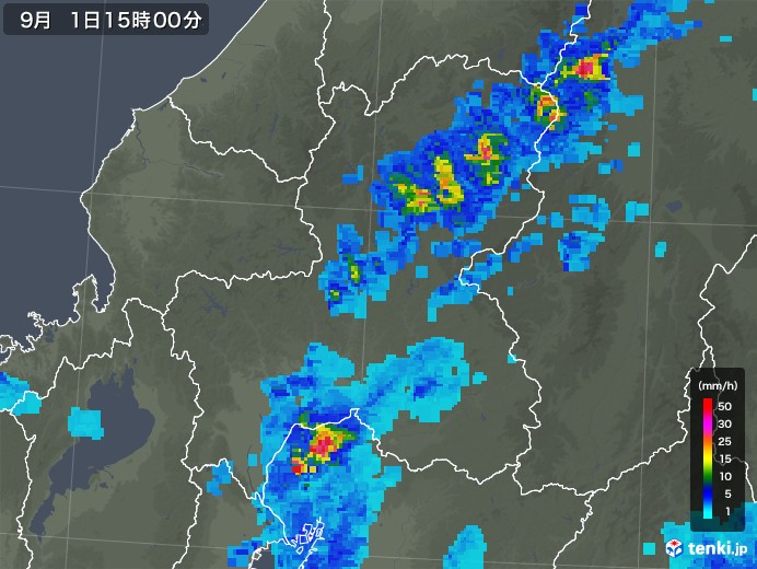 岐阜県の雨雲レーダー(2018年09月01日)