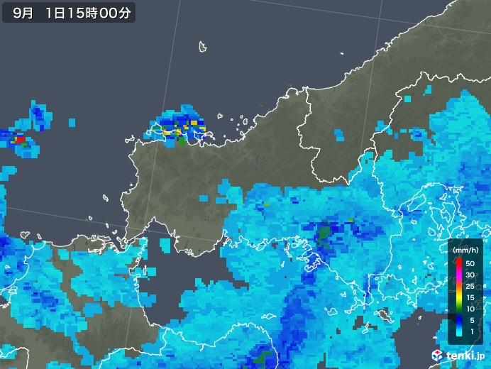 山口県の雨雲レーダー(2018年09月01日)