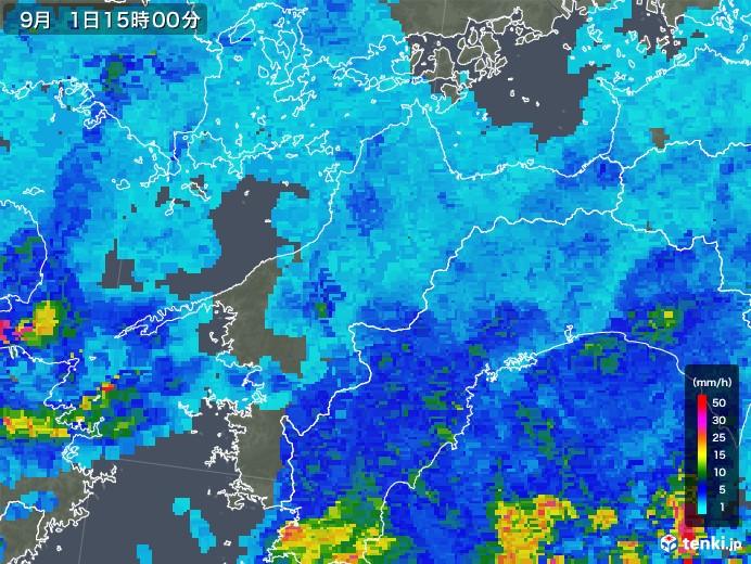 愛媛県の雨雲レーダー(2018年09月01日)