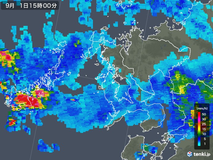 長崎県の雨雲レーダー(2018年09月01日)