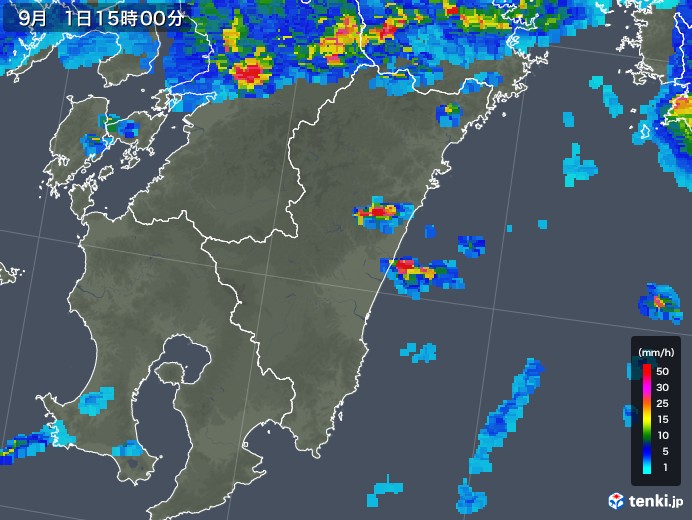 宮崎県の雨雲レーダー(2018年09月01日)