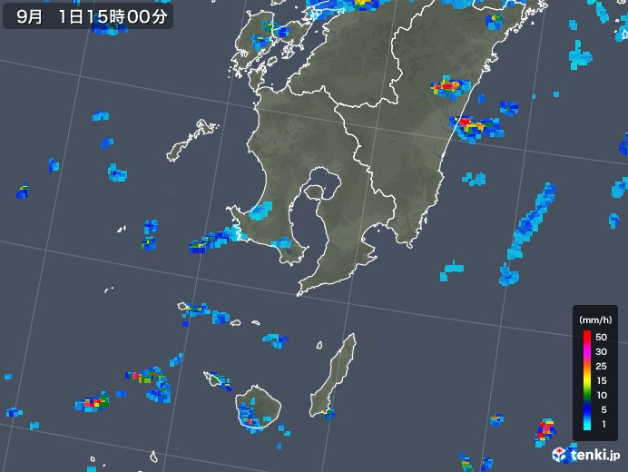 鹿児島県の雨雲レーダー(2018年09月01日)