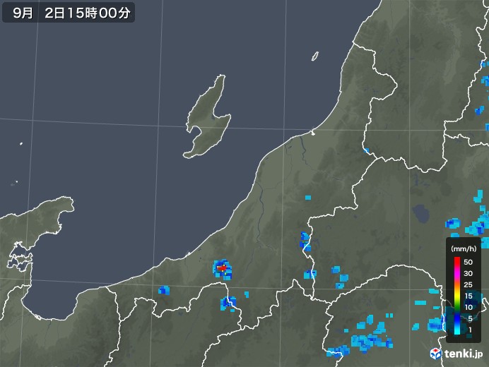 新潟県の雨雲レーダー(2018年09月02日)