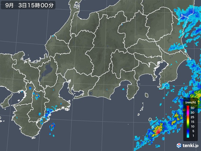 東海地方の雨雲レーダー(2018年09月03日)