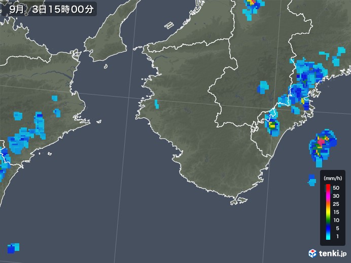 和歌山県の雨雲レーダー(2018年09月03日)
