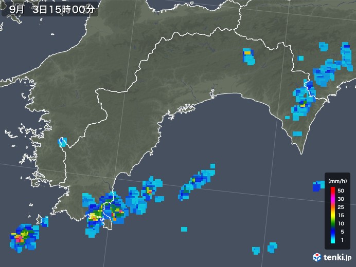 高知県の雨雲レーダー(2018年09月03日)