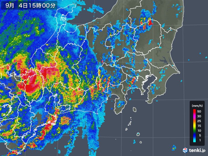 関東・甲信地方の雨雲レーダー(2018年09月04日)