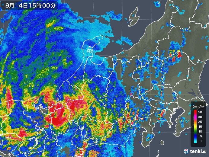 北陸地方の雨雲レーダー(2018年09月04日)