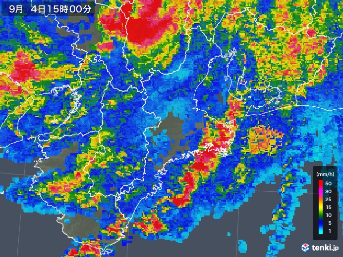 三重県の雨雲レーダー(2018年09月04日)