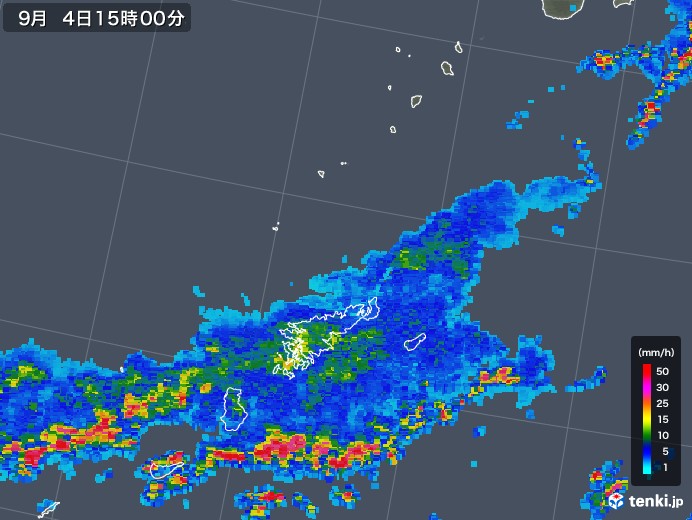 奄美諸島(鹿児島県)の雨雲レーダー(2018年09月04日)