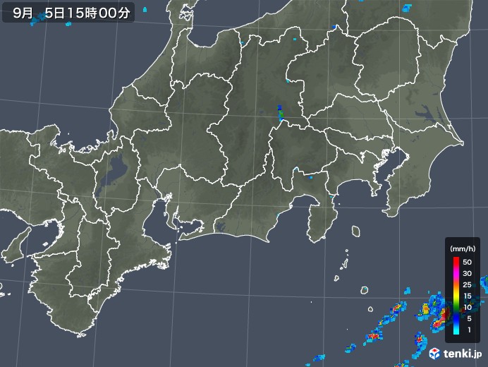 東海地方の雨雲レーダー(2018年09月05日)