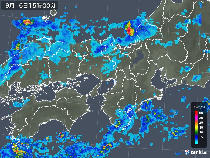 近畿地方の雨雲レーダー(2018年09月06日)