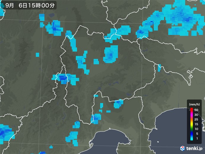 山梨県の雨雲レーダー(2018年09月06日)