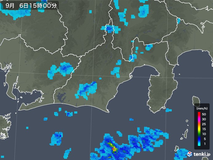 静岡県の雨雲レーダー(2018年09月06日)