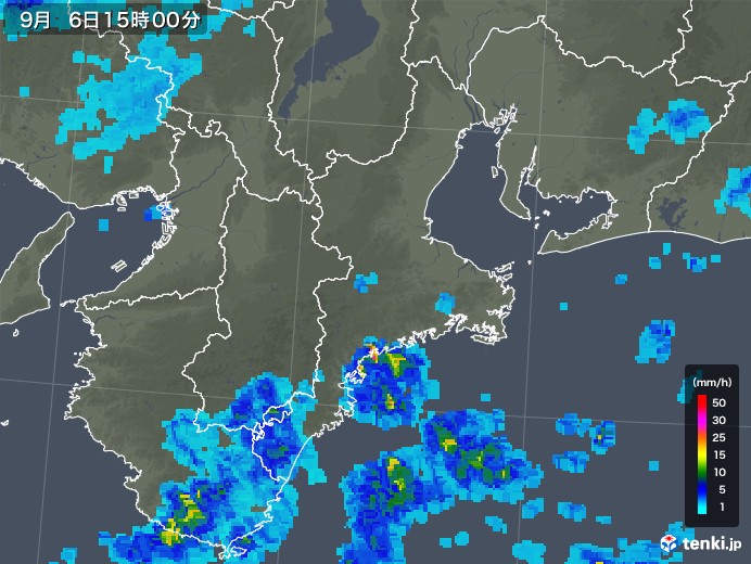 三重県の雨雲レーダー(2018年09月06日)