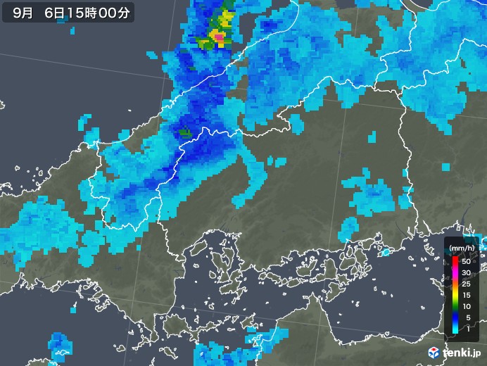 広島県の雨雲レーダー(2018年09月06日)