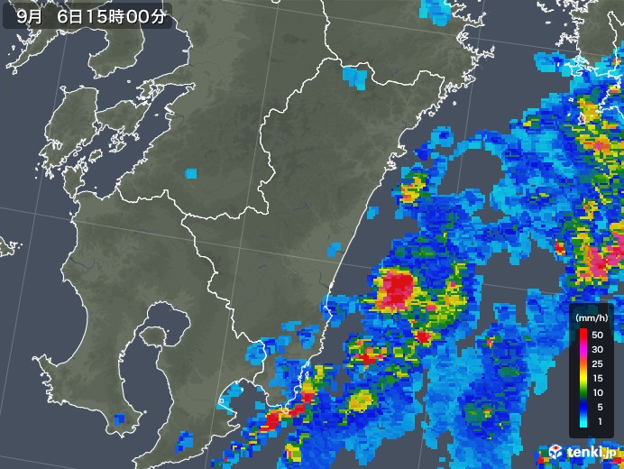 宮崎県の雨雲レーダー(2018年09月06日)