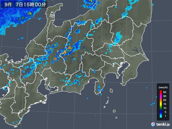 関東・甲信地方の雨雲レーダー(2018年09月07日)