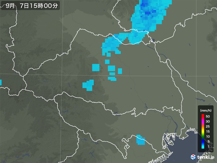 埼玉県の雨雲レーダー(2018年09月07日)