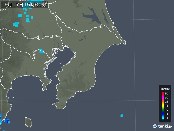 千葉県の雨雲レーダー(2018年09月07日)