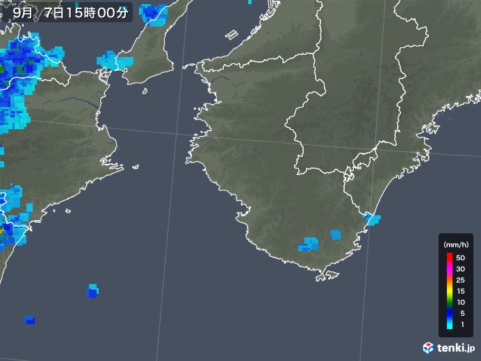 和歌山県の雨雲レーダー(2018年09月07日)