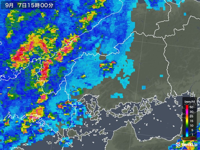 広島県の雨雲レーダー(2018年09月07日)