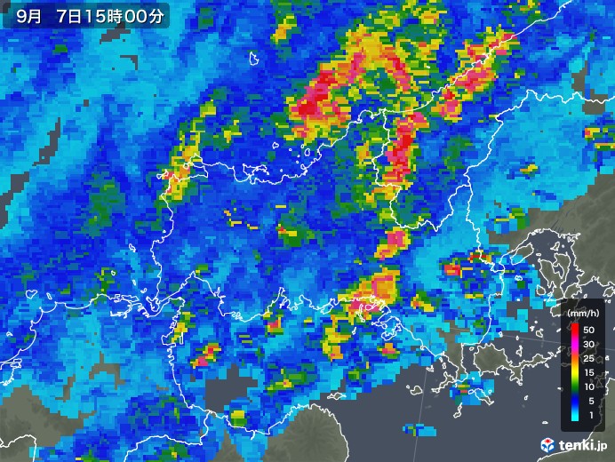 山口県の雨雲レーダー(2018年09月07日)