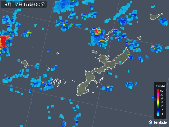 沖縄県の雨雲レーダー(2018年09月07日)