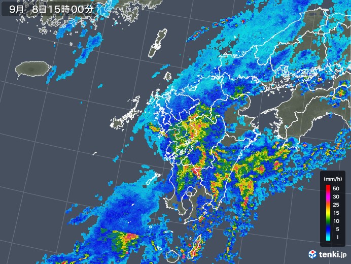 九州地方の雨雲レーダー(2018年09月08日)