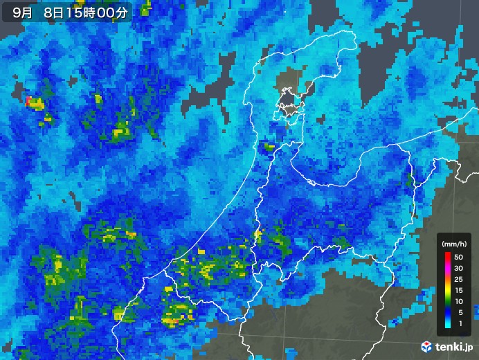 石川県の雨雲レーダー(2018年09月08日)