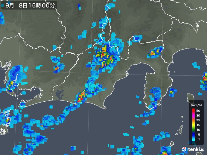 静岡県の雨雲レーダー(2018年09月08日)