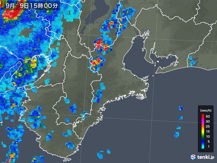 三重県の雨雲レーダー(2018年09月09日)